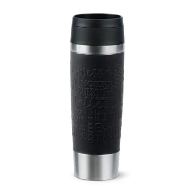 Image of Tefal Travel Mug Classic Black 0.5L, Comfort Screw Lid, Quick Press, Soft Touch Sleeve, Ready, Reusable, 100% Leak Proof, Keeps Drinks Cold (12 hrs) and Hot (6 hrs), 360 Drinking, N2022010