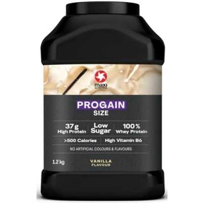 Image of MaxiNutrition Progain Vanilla Whey Protein Powder Sports Supplement Shake for Size &amp; Mass 1.2kg 10 Servings