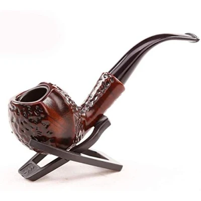 Image of Brass Retro Filter Curved Briar Wood Cigarette Smooth Surface Solid Long Version Smoking Pipe set Tobacco Pipes