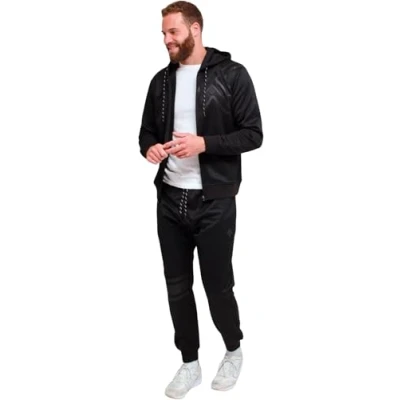 Image of KAM Men&#039;s Tracksuit Set with Hooded Jacket and Jogger Pants—Perfect for Sports, Travel, Active Wear, Black Colour, Size 2XL