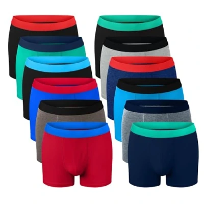Image of Boys Boxer Shorts (12 Pack) Designer Trunk Boxers Underwear (5 yrs 13 yrs) (Assorted,