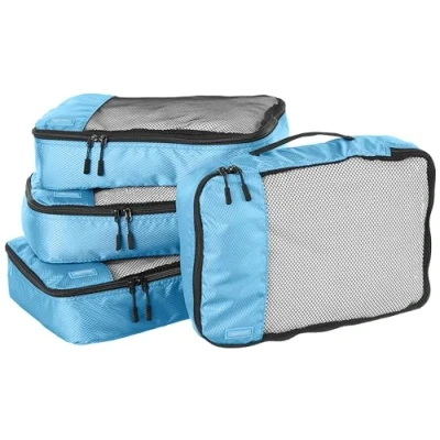 Image of Amazon Basics Packing Cubes for Suitcases, Travel Organisers, Zipper, 4 Piece Set Bags, Medium, Sky Blue