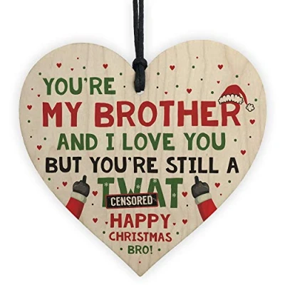 Image of RED OCEAN Funny Brother Tag Novelty Wood Heart Gift From Sister Rude Idea For Your