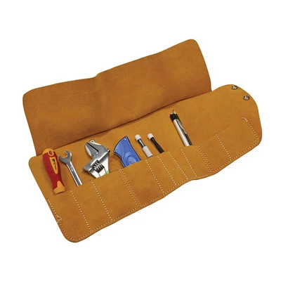 Image of Faithfull 10 Pocket Tan Suede Leather Tool Roll