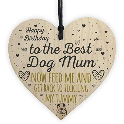 Image of RED OCEAN Funny Rude Mum Birthday Gift Wooden Heart Best Dog From Sign Keepsake