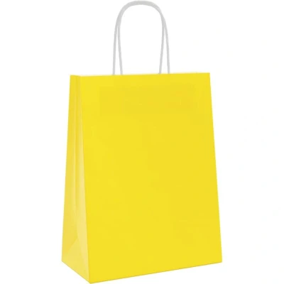 Image of vidaXL Paper Bags 250 pcs with Handles Yellow 21x11x28 cm