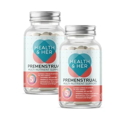 Image of Health &amp; Her Premenstrual Supplements for Women with Ashwagandha, Flaxseed and Ginger Root 2 Month Supply, 120 Capsules Vegan Gluten Free