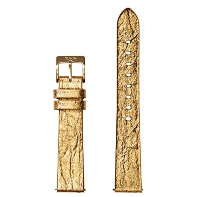 Image of Nixon Pineapple BA002 3426 00 Replacement Strap for Watches with 16 mm Spacing Made of Vegan Leather in gold Foil Stainless Steel Clasp and Eyelet, foil, 16mm, Strap.
