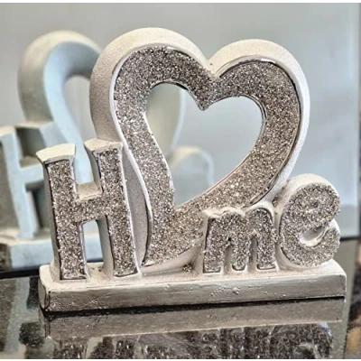 Image of DEENZ Silver Crushed Diamond Home Sign With Heart Jewel Letters Decor Ornament Handmade Craft Decor, Wedding Anniversary, Birthday Present, Gift For Your Love