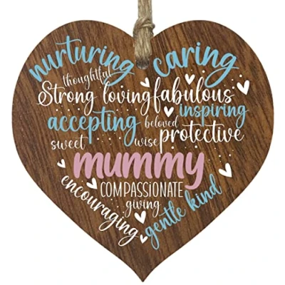 Image of Mummy Birthday Gifts Wooden Heart Plaque, Dark Wood Sign, Mothers Day For Her, Worlds Best Hanging Heart, Mother, Presents on Her