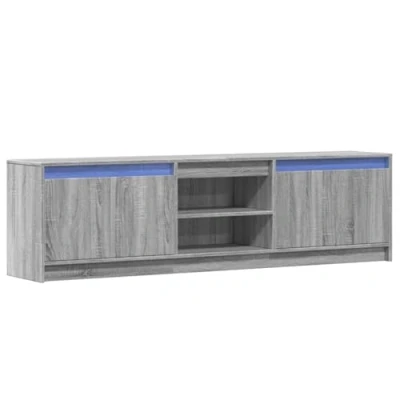 Image of vidaXL TV Cabinet with LED Stand Media Unit, Grey Sonoma Engineered Wood Ample Storage, Modern Design, Adjustable Lighting, for Living Room/Bedroom, 100x34x50 cm