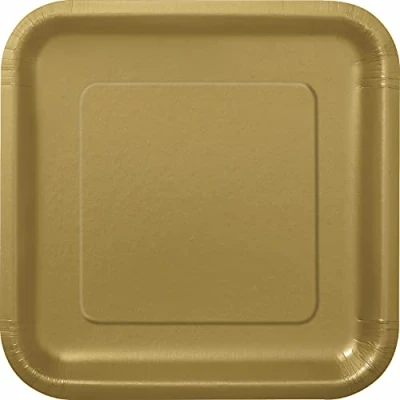 Image of Unique 33240EU Eco Friendly Square Paper Plates 18 cm Gold Colour 16 Count (Pack of 1), Pack