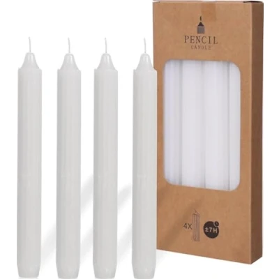 Image of Decorative Pencil Candles Taper Candle Set 4X Single Colour + Ribbed Table 20 cm Burning Time 7 Hours (White)