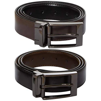 Image of Enzo Mens Genuine Leather Belts Black/Brown Reversible Buckle Dress Trousers Belt Waist Sizes 32&quot; 52&quot; Width 1.25 / 3.2cm