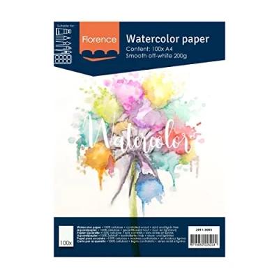 Image of Vaessen Creative Florence Hot Pressed Watercolour Paper A4, Ivory, 200 GSM, Artist Grade Quality, Smooth Surface, 100 Sheets for Painting, Hand Lettering, Art Projects
