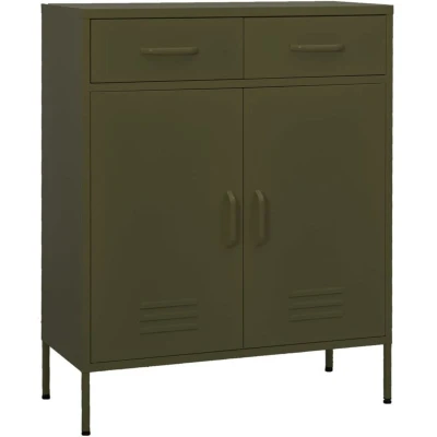 Image of vidaXL Olive Green Steel Storage Cabinet Adjustable Shelves, Sturdy Construction, Levellers for Height Adjustment, Industrial Style