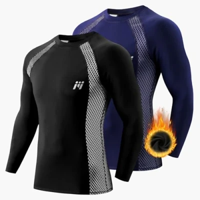 Image of MEETWEE Men’s Thermal Underwear Tops, Thermals Shirts Base Layer Top Compression Long Sleeve Tee Shirt Sport Fleece Lined T for Running Workout Skiing