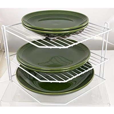 Image of Buckingham 3 Tier Corner Plate Kitchen Cupboard Organiser, Storage Rack, White, 28 cm, 30168