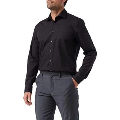 Image of Seidensticker men&#039;s business shirt regular fit non iron Kent collar long sleeve 100% cotton