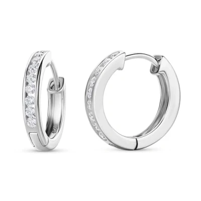 Image of Miore Earrings for Women Round Women&#039;s Sterling Silver Hoop with Brilliant Cut Cubic Zirconia Gemstones 0.78 Carats 925 3mm x 16mm Huggy…