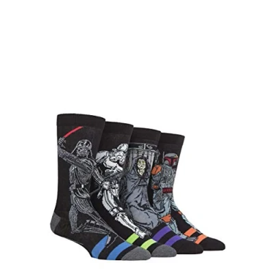 Image of SockShop Mens 4 Pair Star Wars Darth Vader, Boba Fett, Emperor and Storm Trooper Socks 12 14 Assorted