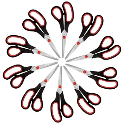 Image of Belle Vous Scissors Multipack (10 Pack) 21cm/8.27 inch Overall Length Sharp Stainless Steel Blades Soft Comfort Grip Handles for Office and Home Multipurpose Craft