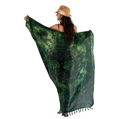 Image of NELUHA Women&#039;s Sarong Scarf with Holder Pareo Wrap Towel Dress Skirt Beach XXL Cloth Men Tree of Life Petrol Blue, petrol, 200x150cm