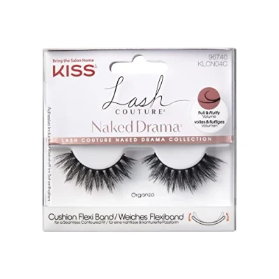 Image of KISS Lash Couture Naked Drama Collection 1 Pair of False Lashes, Organza, Full and Fluffy Faux Mink Fake Eyelashes with Cushion Flexi Band includes Glue