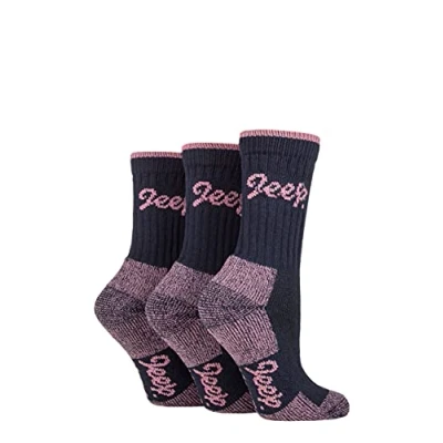 Image of Women&#039;s 3 Pair Jeep Luxury Terrain Boot Socks Navy / Rose 4 8 Ladies