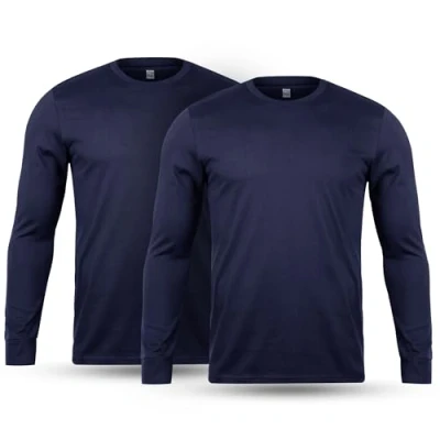Image of Orbiz Thread Linens 2 Pack Thermal Underwear Mens Full Long Sleeve Vest Top Base Layer Thermals Men Tops Body Warmer Size S XXL Navy