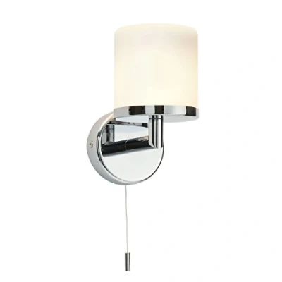Image of LIPCO Modern Chrome Plated and Frosted Glass Shade Light Fixture with Pull Cord Switch IP44 Rated Wall Lamp LED Compatible Fitting for Bathroom Lighting, Restaurant, Bedroom, Living Room, Bedside