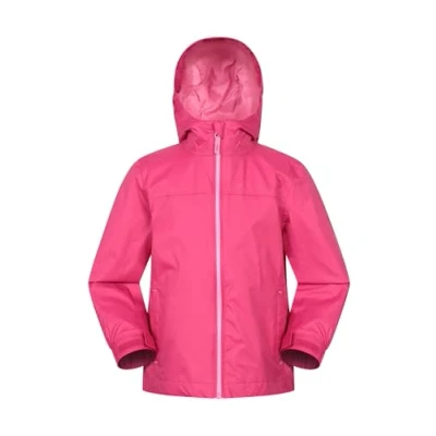 Image of Mountain Warehouse Torrent Kids Waterproof Rain Jacket Taped Seams Raincoat, Lightweight, Breathable, Girls &amp; Boys Rainwear For Autumn, Winter, Wet Weather Dark Pink Teen Size 13 Years