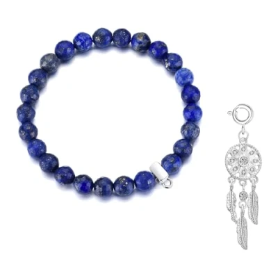 Image of Philip Jones Faceted Lapis Gemstone Bracelet with Dream Catcher Charm Created Zircondia® Crystals