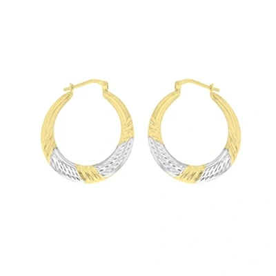Image of Tuscany Silver Women&#039;s Sterling 9 ct Gold Bonded 2 Tone Diamond Cut 26 mm Creole Earrings
