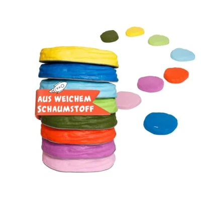 Image of alldoro 60800 Soft Balancing Stones, 8 Stepping Stones Made of Flexible Foam for Children from 3 Years, Each 18 x 15 cm, Multi Coloured
