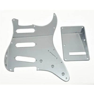Image of KAISH 11 Hole ST/Strat Style Pickguard SSS Pick Guard with ST Back Plate Tremolo Trem Cover for USA/Mexico Stratocaster/Strat Silver Mirror