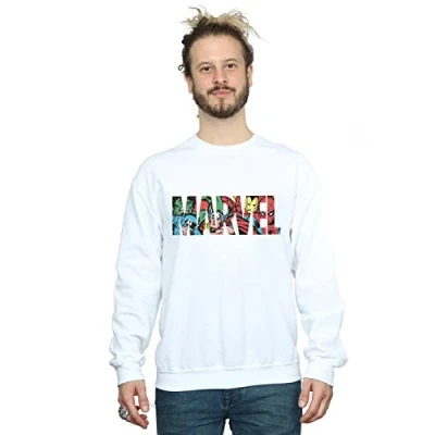 Image of Marvel Comics Men&#039;s Logo Character Infill Sweatshirt White Large