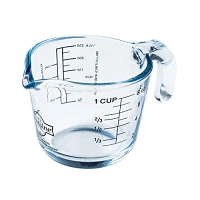 Image of International Cookware Arcuisine Borosilicate Silicone Cate Glass Measuring Cup 8.5 Oz