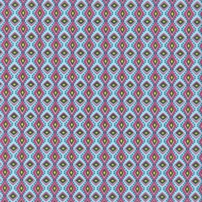 Image of Textiles français AFRICA fabric sky blue, magenta, yellow, black and white 100% Cotton Print 160 cm (63 inches) wide Per half metre length increment*