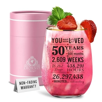 Image of CROWNLY CRYSTAL® 50th Birthday Gifts Women Personalised Glass 50 Year Old for Mum Party Decorations Sister Gin