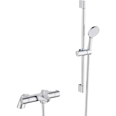 Image of MORADO Thermostatic Bath Shower Mixer Tap Set,Bathtub with Riser Kit,(1x Hand Shower,1x Rail 70cm, 1x Hose 1.5m,1x Deck Mounted Tap),Chrome