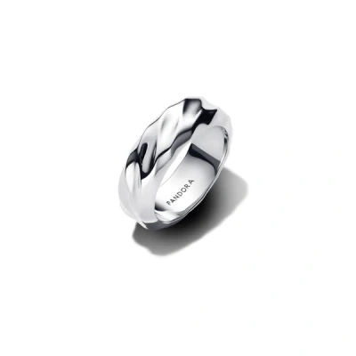 Image of Pandora Silver Rippled Wide Band Ring 52