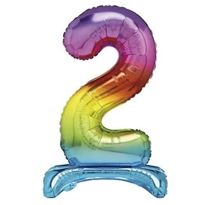 Image of Unique 13262 Giant Standing Foil Number 2 Balloon 76 cm Rainbow