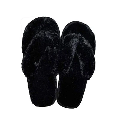 Image of ANCOZ Women&#039;s New Plush flip Flop Indoor Slippers Thong Slipper , Black, 6.5/7 UK
