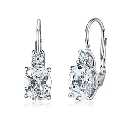 Image of SILVEGO Women 925 Sterling Silver Earrings with Clear Zirconia Oval