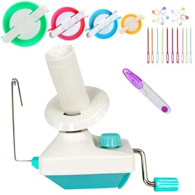 Image of Yarn Ball Winder, Convenient Winder for Yarn,Yarn Swift and Combo with Easy Installation Storage +1 Set 4 Size Pompom Maker+20 Pieces Stitch Knitting Needles+1 PCS Scissors