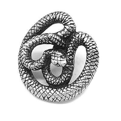 Image of Rattlesnake Pin Badge in a Grey Burlap Pouch