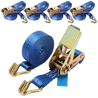 Image of BOMKEE Ratchet Tie Down Straps, 4 Packs Tensioning Belts Heavy Duty Adjustable Lashing Straps(5m x 2.5cm) with Hook, Quick Release Cam Buckle Lifting Straps for Motorcycle, Cargo, Trucks, Trailer