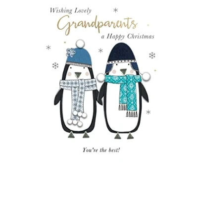 Image of Lovely Grandparents Penguins Embellished Christmas Card Felt Tastic Xmas Cards XFTS035