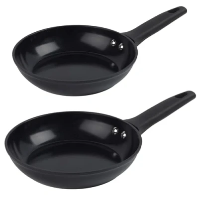 Image of Russell Hobbs COMBO 9103 Verde Thermocollar Frying Pan Set 20/24cm Healthy Ceramic Non Stick Coating, PFAS Free, Recycled Aluminium Body, Induction Cooking Pans, Temperature Indicator Cookware